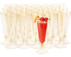 MATANA 50 stuks herbruikbare plastic champagneglazen 150 ml - met goud glitter