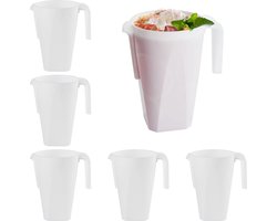 MATANA 6 Witte Kannen, Kunststof Kruiken (1500ml) - Sterk PP-Plastic - Onbreekbaar en Herbruikbaar - Feestjes, Kinderfeestjes, Verjaardagen, Picknicks, Barbecue - Limonades, Ijsthee, Cocktails