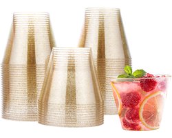 Matana – 60 Plastic Bekers, 270ml – Met Goud Glitter – Herbruikbaar – Voor Drankjes, Desserts & Champagne – Voor Bruiloften, Verjaardagen & Feesten