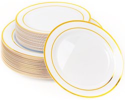 Matana – 60 Plastic Feestborden met Gouden Rand (2 Maten: 26cm & 19cm) – Herbruikbaar & Vaatwasserbestendig