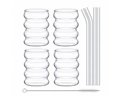 Matcha Drinkglazen Set van 4 | 350ML | Inclusief 4 Glazen Rietjes | Ijskoffie Glazen | Bubble Glazen | Waterglazen | Frisdrankglazen | Zomerdrankjes | Latte Macchiato | Iced Coffee