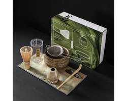 Matcha - Matcha thee set met Matcha Poeder– 8 delig - Matcha Klopper - Keramiek – Matcha Kom – Matcha set - Zand - Licht Bruin