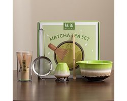 Matcha Set 5-delig “Zen Green” – Japanse theeset met kom, bamboe klopper, houder, lepel & zeef – Traditionele matcha set cadeau