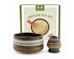 Matcha set in giftbox terra 2-delig– bruin – keramische matcha kom met schenktuit & houder voor bamboe klopper – Japans matcha ritueel – stijlvol thee cadeau