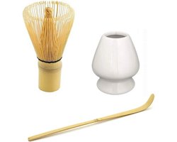 Matcha thee set compleet - Matcha Klopper - Matcha Chasen Houder Wit - Japanse Theeceremonie - Matcha bamboe maatschep - Bamboe Matcha Whisk - Gratis Verzending - Set van 3