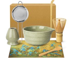 Matcha Theeset 7-delig - Complete Matcha Accessoires voor Beginners - Inclusief Garde Zeef en Kom - Stijlvolle Matcha Set met Chasen en Lepel