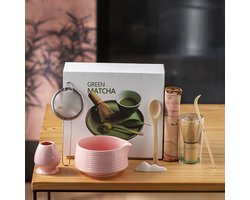 Matcha Theeset 8-delig – Traditionele Japanse Set met Kom, Garde, Zeef, Schep, Mat & Kloppershouder – Keramiek & Bamboe – Perfect voor Matcha Ceremonie of als Cadeau