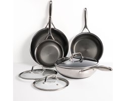 Matero 7-delige pannenset - PFAS vrije Koekenpannen - PFAS vrije wokpan - Non-stick & krasbestendige - Pannenset Inductie, Keramisch, Elektrisch, Oven - Oven & vaatwasserbestendig - Incl. deksels