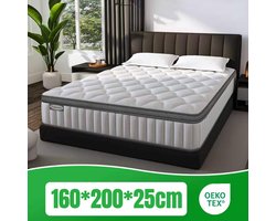 Matras 160x200 Tweepersoons - Pocketvering Matras 25cm Dik - 7 zones - OEKO-TEX Gecertificeerd - Anti-Allergische - Orthopedisch Eenpersoonsmatrassen - H3/H4 Medium Hard - 10 Lagen Hoogwaardige Materialen - Voor Kinderen en Volwassenen
