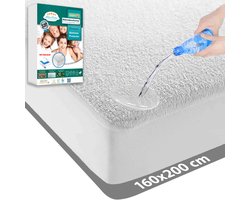 Matrasbeschermer 160x200 - LitaLente - Matrasbeschermers - Waterdichte Matrasbeschermer 160x200 - Hoeslakenbadstof Matrasbeschermhoezen - Antibacteriëel - Rondom Elastiek - Wit - Waterdichte Matras Beschermer Incontinentie Matrasbeschermer