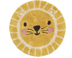 Mats & Joy® Vloerkleed Leeuw Kinderkamer Rond Tapijt Ø80 cm - 100% katoen - ca. 1500 g/m² - Wasbaar - Zacht Tapijt Kinderkamer - Vloerkleed Babykamer - Tapijt Kinderen - Jongens en Meisjes Slaapkamer