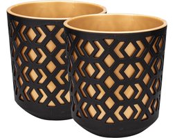 Matte bloempotten voor bloemen en kruiden - duurzame en lichte ronde kunststof plantenpotten voor woon- en eetkamer keuken balkon - set van 2 - zwart goud - diameter 19 cm Flower Pot