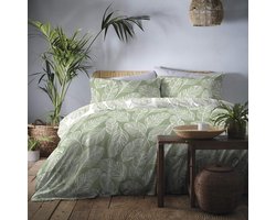 Matteo Green Leaf Dekbedovertrek - Tweepersoons beddengoed 200 x 200 cm - Omkeerbaar ontwerp witte en groene kleuren - Dekbedovertrek groen blad bladeren - Saliegroen beddengoed - Matteo - Luxe slaapkamerinrichting dekbedovertrek 160x200