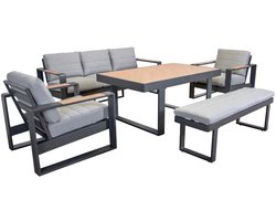 Mattheo Loungeset - Tuinset - 5 Delig - 8 Zitplaatsen - Aluminium - Antraciet