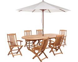 MAUI - Tuinset voor 6 met parasol - Lichte houtkleur - Acaciahout