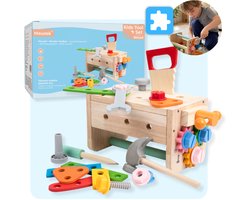 Mauzek® Kinder Gereedschapskist - Montessori speelgoed - 37-delig - Kinder gereedschap - Houten speelgoed - Werkbank speelgoed - Educatief speelgoed - Sensorisch speelgoed - Peuter speelgoed - Kleuter - Jongens - 3 jaar - 4 jaar - 5 jaar - 6 jaar