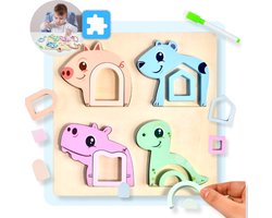 Mauzek® Montessori Puzzel – 3in1 – Houten Puzzel – Montessori Speelgoed – Vormenpuzzel – Houten Speelgoed – Sensorisch Speelgoed – Educatief Speelgoed – Peuter Speelgoed – Kleuter – Sint – Jongens – Meisjes – 3 jaar – 4 jaar – 5 jaar – 6 jaar