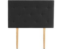MAVELI hoofdbord met houten poten 90 cm in zwart - Beddenhoofdbord met stoffen bekleding, hoofdbord met poten, bedhoofdbord, doorgestikt met knopen - Hoofdafbeelding
