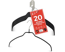 MAWA Kledinghangers Light - Set van 20 - Ruimtebesparende en Antislip Hangers voor Overhemden en Blouses - 360° Draaibare Haak - Hoogwaardige Antislip-Coating - 42 cm, Zwart