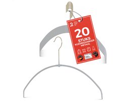MAWA Kledinghangers Light - Set van 20 - Ruimtebesparende en Antislip Hangers voor T-Shirts, Tops en Lichte Truien - 360° Draaibare Haak - Hoogwaardige Antislip-Coating - 40 cm, Zilver