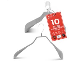 MAWA Kledinghangers - Set van 10 Hangers - Lichaamsvormige Metalen Kleerhangers voor Jassen, Mantels, Blazers en Colberts - 360° Draaibare Haak - Hoogwaardige Antislip-Coating - 42 cm, Zilver