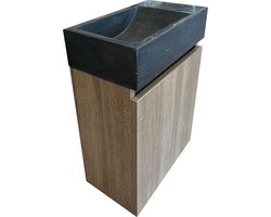 Mawialux Fonteinset - Onderkast (Brown Oak) + Toilet fontein Zonder Kraangat (Natuursteen)