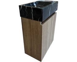 Mawialux Fonteinset - Onderkast (Brown Oak) + Toilet fontein Zonder Kraangat (Zwart Wit)