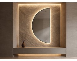 Mawialux Halve Maan LED Spiegel - Geborsteld Zwart - Halfrond Links - 90x180cm - Decoratieve Spiegel - Woonkamer Spiegel - Gang Spiegel - Slaapkamer Spiegel - Entree Spiegel - Jazz