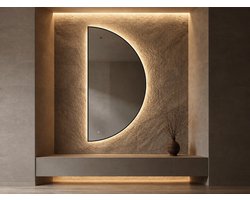 Mawialux Halve Maan LED Spiegel - Geborsteld Zwart - Halfrond Rechts - 90x180cm - Decoratieve Spiegel - Woonkamer Spiegel - Gang Spiegel - Slaapkamer Spiegel - Entree Spiegel - Jazz