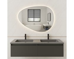 Mawialux LED Badkamerspiegel - 80x50cm - Asymmetrisch - Verlichting - Verwarming - Darla