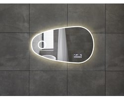 Mawialux LED Badkamerspiegel - Bluetooth en speakers - 100x59cm - Asymmetrisch - Verwarming - Touchscreen - Dimbaar - Ana PLUS