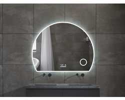 Mawialux LED Badkamerspiegel - Bluetooth en speakers - 120x96cm - Halfrond - Verwarming - Touchscreen - Dimbaar - Hannah PLUS