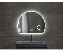 Mawialux LED Badkamerspiegel - Bluetooth en speakers - 80x64cm - Halfrond - Verwarming - Touchscreen - Dimbaar - Hannah PLUS