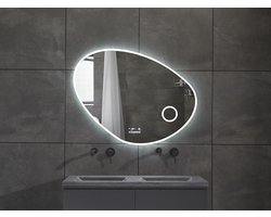 Mawialux LED Badkamerspiegel - Bluetooth - Speakers - Digitale klok - Dimbaar - 100x80cm - Asymmetrisch - Horizontaal - Verwarming - Touchscreen - Josie plus