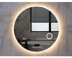 Mawialux LED Badkamerspiegel - Dimbaar - 100cm - Rond - Verwarming - Digitale Klok - Vergroot spiegel - Bluetooth - Laine