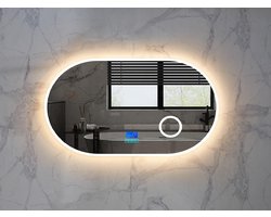 Mawialux LED Badkamerspiegel - Dimbaar - 120x60cm - Ovaal - Verwarming - Digitale Klok - Vergroot spiegel - Bluetooth - Vera