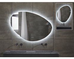Mawialux LED Badkamerspiegel - Dimbaar - 140x100cm - Asymmetrisch - Horizontaal of verticaal ophangen - Verwarming - Touchscreen - Josie