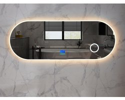 Mawialux LED Badkamerspiegel - Dimbaar - 160x60cm - Ovaal - Verwarming - Digitale Klok - Vergroot spiegel - Bluetooth - Vera