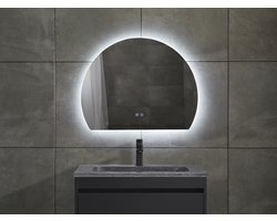 Mawialux LED Badkamerspiegel - Dimbaar - 80x64cm - Halfrond - Verwarming - Touchscreen - Hannah