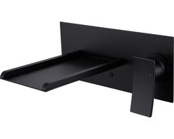 Mawialux waterval inbouw wastafelkraan - vierkant - Mat zwart - LED verlichting - Frits