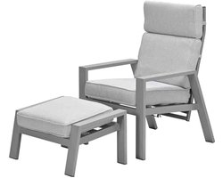 Max verstelbare, aluminium loungestoel met voetbank - taupe