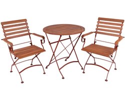 MaximaVida inklapbare ronde acacia bistroset Toscana 70 cm roestbruin - stoelen met armleuning