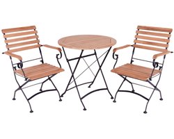 MaximaVida inklapbare ronde acacia bistroset Toscana 70 cm zwart- stoelen met armleuning
