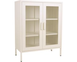 MaximaVida metalen locker vitrine kast Finn 102 x 80 x 40 cm ivoor - 2 schappen