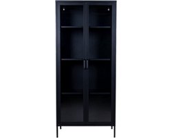 MaximaVida metalen locker vitrinekast Finn 80 x 35 x 180 cm zwart - echt glas