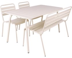 MaximaVida metalen tuinset Max ivoor 150 cm 1 tafel met 2 stoelen en 1 bank