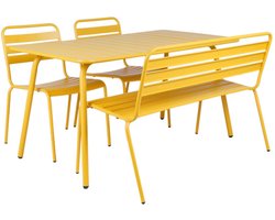 MaximaVida metalen tuinset Max okergeel 150 cm – 1 tafel met 2 stoelen en 1 bank