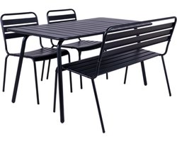 MaximaVida metalen tuinset Max zwart 150 cm – 1 tafel met 2 stoelen en 1 bank
