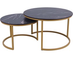 MaximaVida ronde salontafel set Firenze XL 75 en 58 cm champagne goud - zwart HPL marmer look
