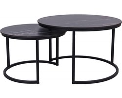 MaximaVida ronde salontafel set Firenze XL 75 en 58 cm - zwart HPL marmer look